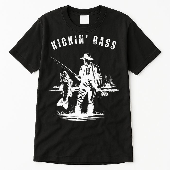 Kickin Bass Fisherman Fishing Fish Funny Outdoors Lake Tall T-Shirt