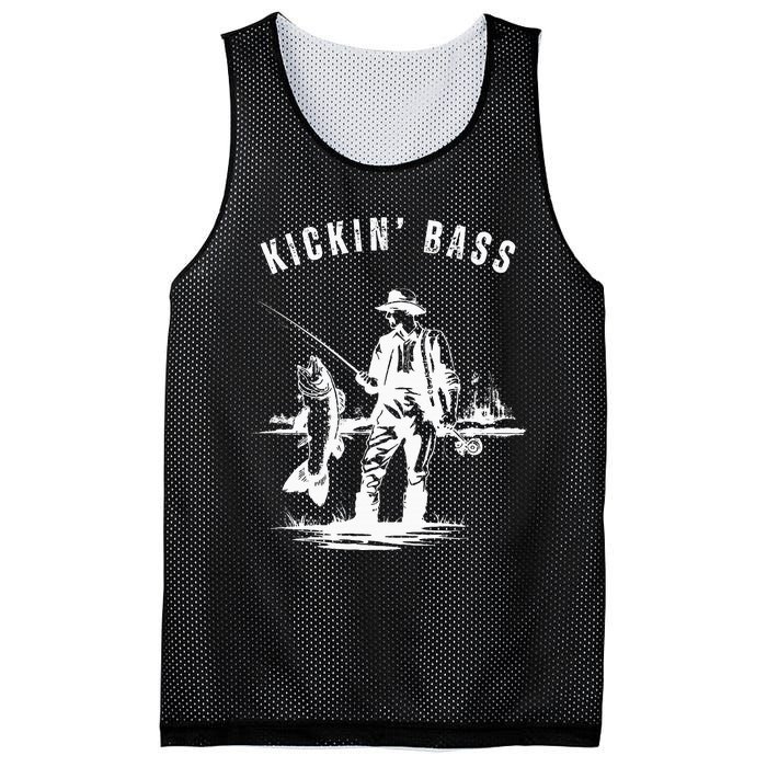 Kickin Bass Fisherman Fishing Fish Funny Outdoors Lake Mesh Reversible Basketball Jersey Tank