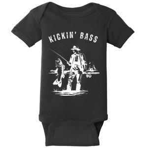 Kickin Bass Fisherman Fishing Fish Funny Outdoors Lake Baby Bodysuit