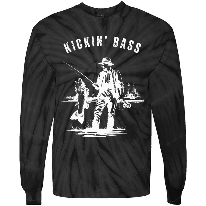 Kickin Bass Fisherman Fishing Fish Funny Outdoors Lake Tie-Dye Long Sleeve Shirt