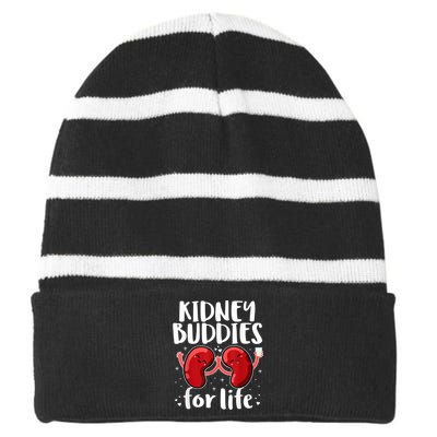 Kidney Buddies For Life Donor Recipient Striped Beanie with Solid Band