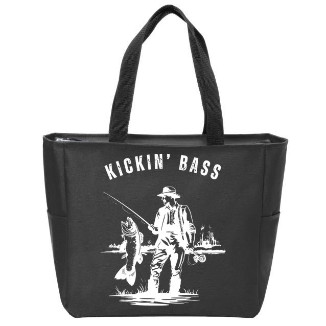 Kickin Bass Fisherman Fishing Fish Funny Outdoors Lake Zip Tote Bag