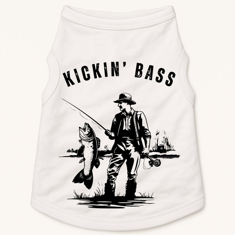 Kickin Bass Fisherman Fishing Fish Funny Outdoors Lake Doggie Tank