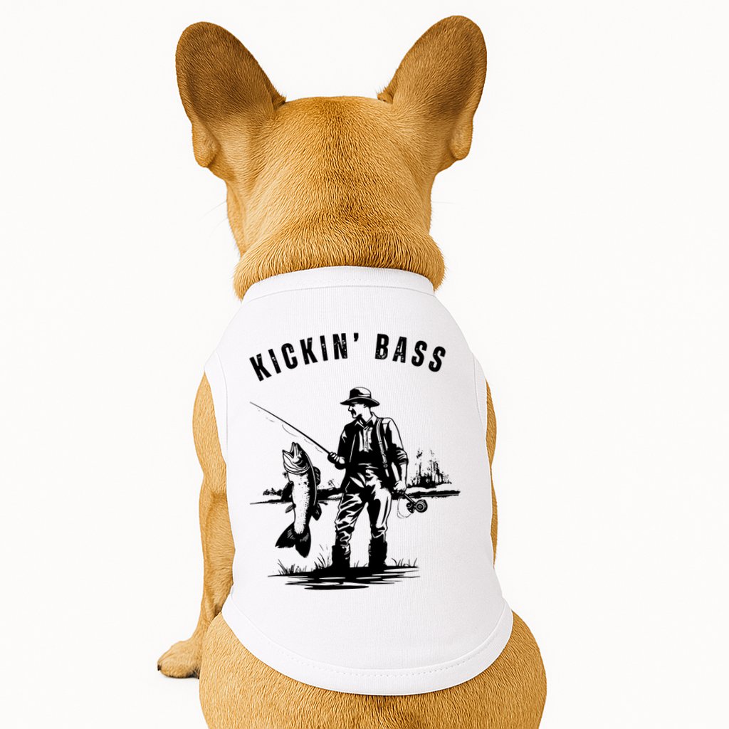 Kickin Bass Fisherman Fishing Fish Funny Outdoors Lake Doggie Tank