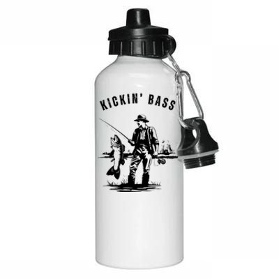 Kickin Bass Fisherman Fishing Fish Funny Outdoors Lake Aluminum Water Bottle 