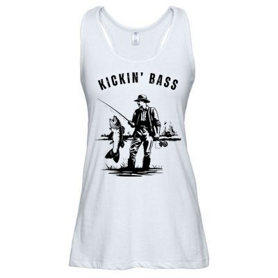 Kickin Bass Fisherman Fishing Fish Funny Outdoors Lake Ladies Essential Flowy Tank
