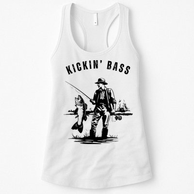 Kickin Bass Fisherman Fishing Fish Funny Outdoors Lake Womens Tank Top