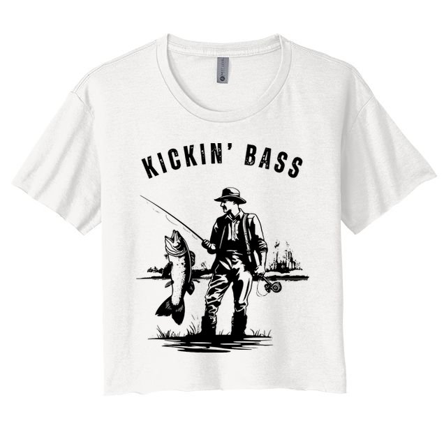 Kickin Bass Fisherman Fishing Fish Funny Outdoors Lake Crop Top