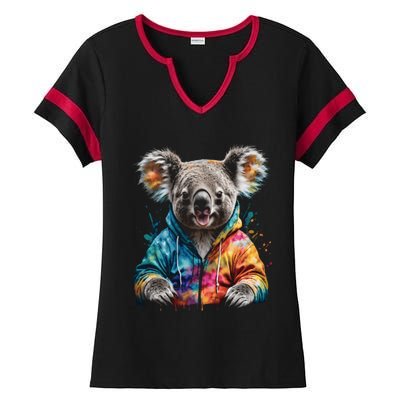 Koala Bear Funny Gift Colorful Funny Animal Art Print Graphic Cool Gift Ladies Halftime Notch Neck Tee