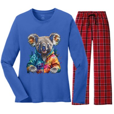 Koala Bear Funny Gift Colorful Funny Animal Art Print Graphic Cool Gift Women's Long Sleeve Flannel Pajama Set 