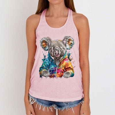 Koala Bear Funny Gift Colorful Funny Animal Art Print Graphic Cool Gift Women's Knotted Racerback Tank