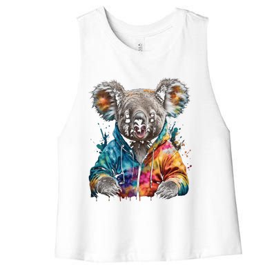 Koala Bear Funny Gift Colorful Funny Animal Art Print Graphic Cool Gift Women's Racerback Cropped Tank