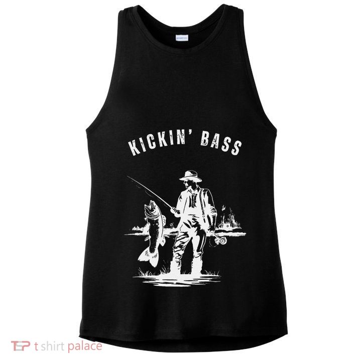 Kickin Bass Fisherman Fishing Fish Funny Outdoors Lake Ladies PosiCharge Tri-Blend Wicking Tank
