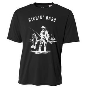 Kickin Bass Fisherman Fishing Fish Funny Outdoors Lake Cooling Performance Crew T-Shirt