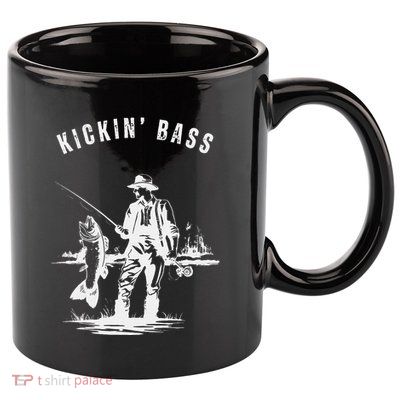 Kickin Bass Fisherman Fishing Fish Funny Outdoors Lake 11oz C Handle Ceramic Mug