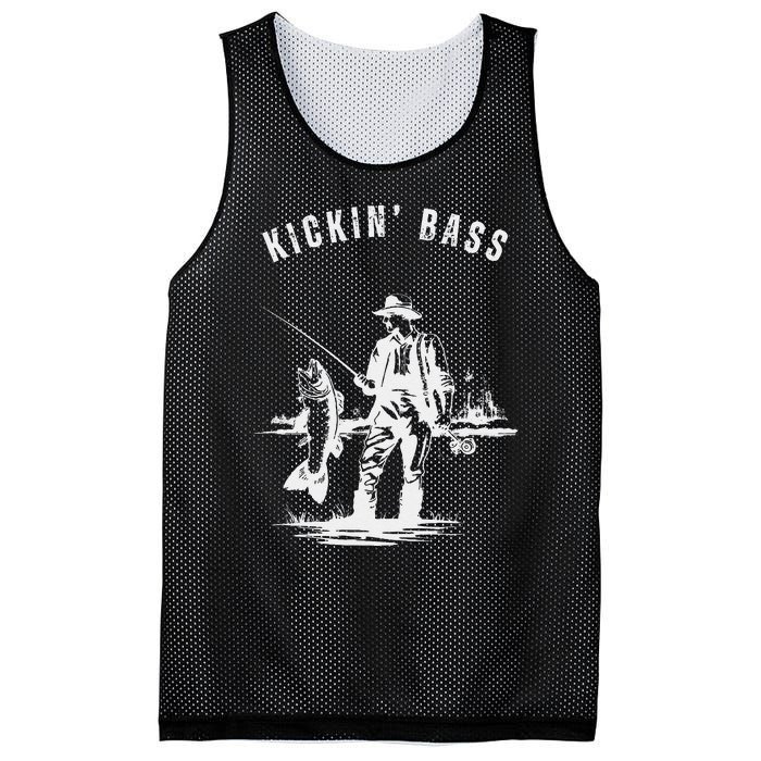 Kickin Bass Fisherman Fishing Fish Funny Outdoors Lake Mesh Reversible Basketball Jersey Tank