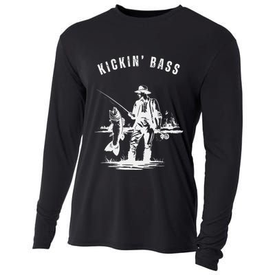 Kickin Bass Fisherman Fishing Fish Funny Outdoors Lake Cooling Performance Long Sleeve Crew