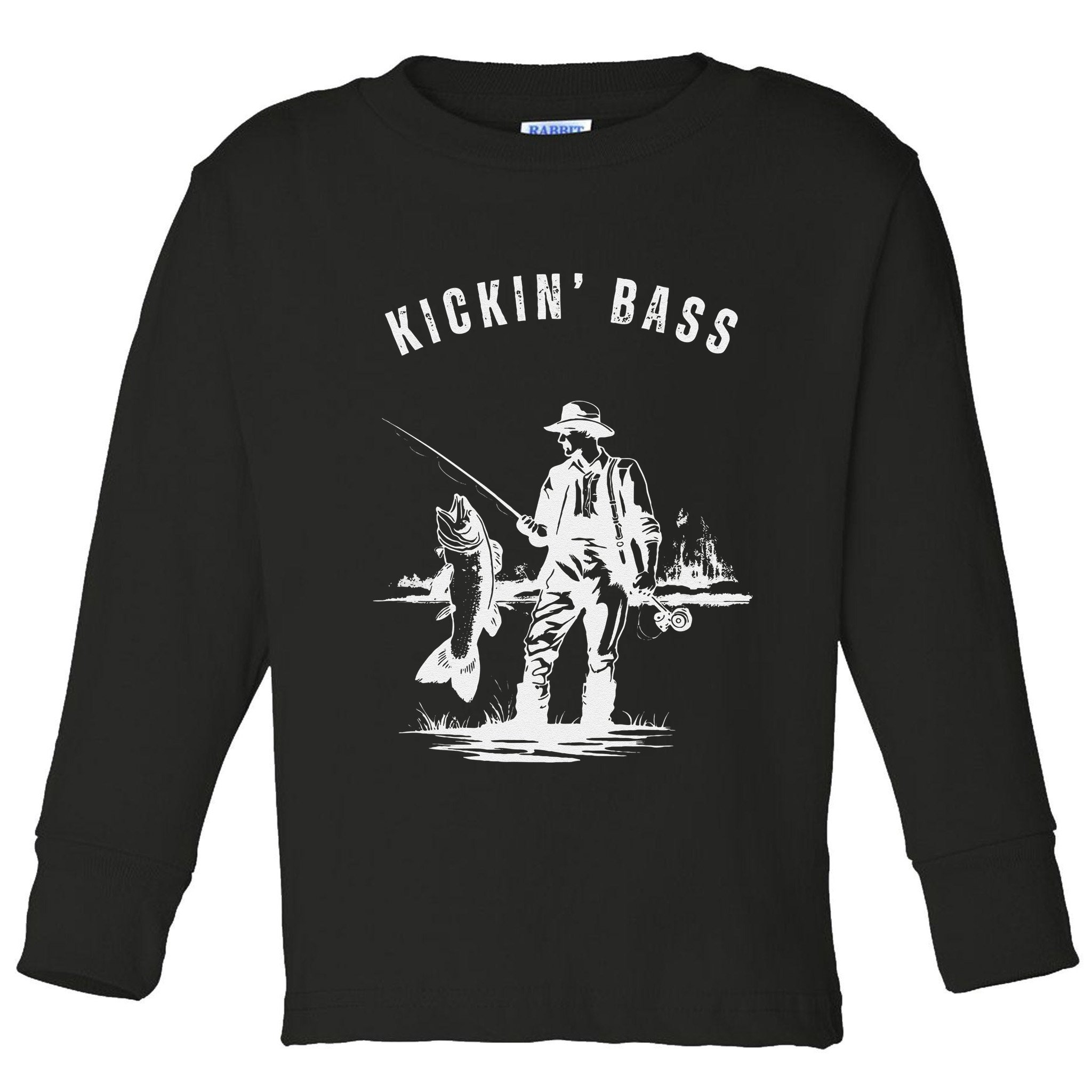 Kickin Bass Fisherman Fishing Fish Funny Outdoors Lake Toddler Long Sleeve Shirt