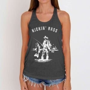 Kickin Bass Fisherman Fishing Fish Funny Outdoors Lake Women's Knotted Racerback Tank