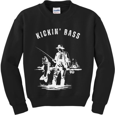 Kickin Bass Fisherman Fishing Fish Funny Outdoors Lake Kids Sweatshirt