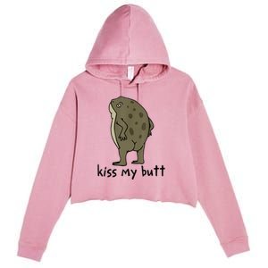 Kiss_My Butt Green Frog Crop Fleece Hoodie