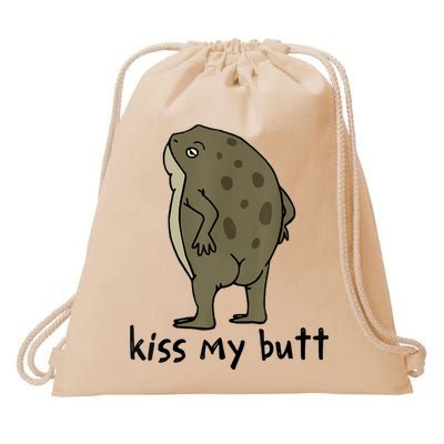Kiss_My Butt Green Frog Drawstring Bag