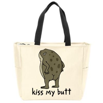 Kiss_My Butt Green Frog Zip Tote Bag
