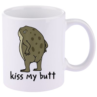 Kiss_My Butt Green Frog 11oz C Handle Ceramic Mug