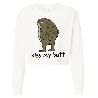 Kiss_My Butt Green Frog Cropped Pullover Crew