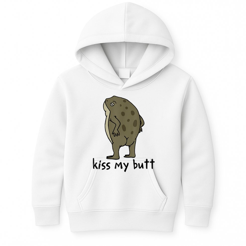 Kiss_My Butt Green Frog Kids Hoodie