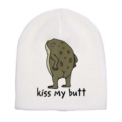 Kiss_My Butt Green Frog Short Acrylic Beanie