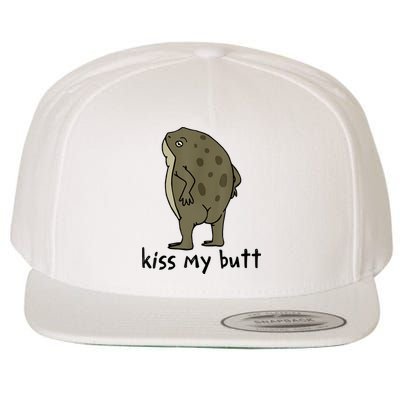 Kiss_My Butt Green Frog Wool Snapback Cap