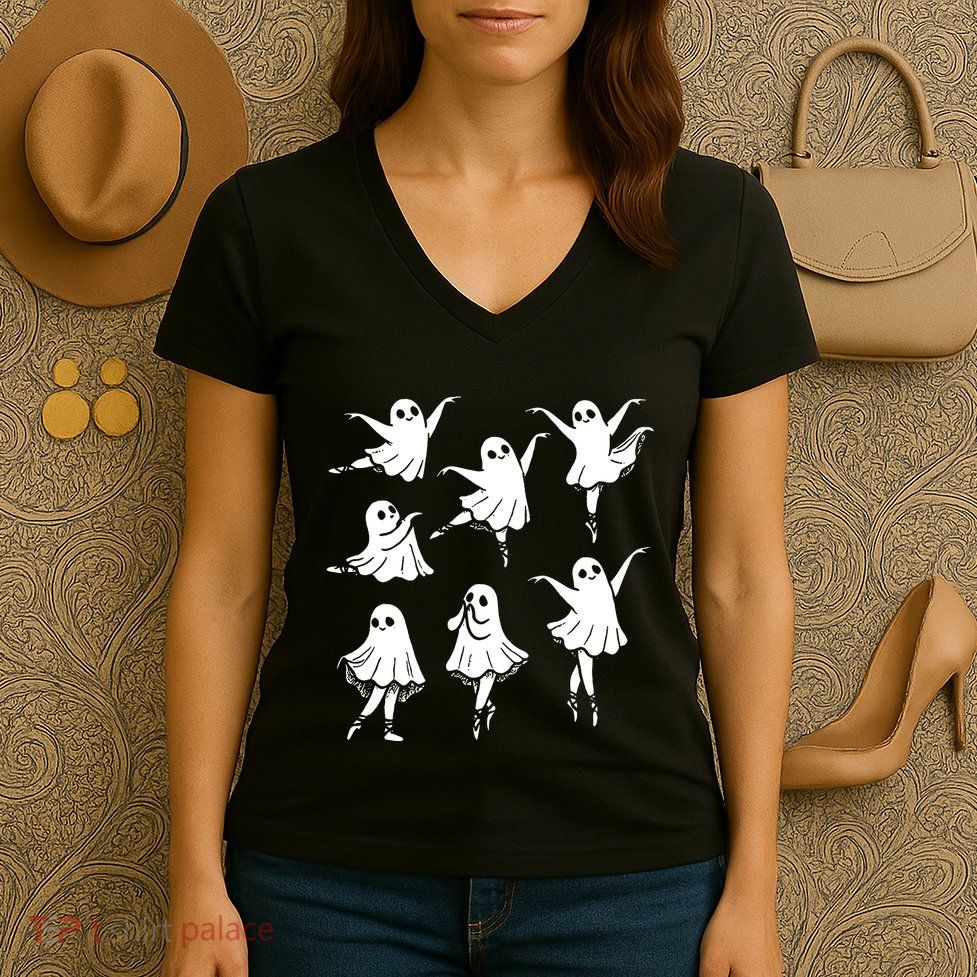 Kute Ballet Ghost Ballet Dancer Unny Halloween Women's V-Neck T-Shirt