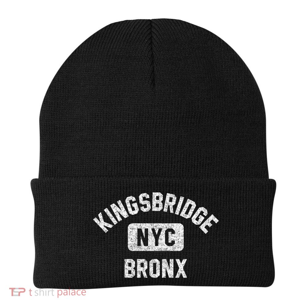Kingsbridge Bronx Gym Style Distressed White Print Funny Gift Beanie