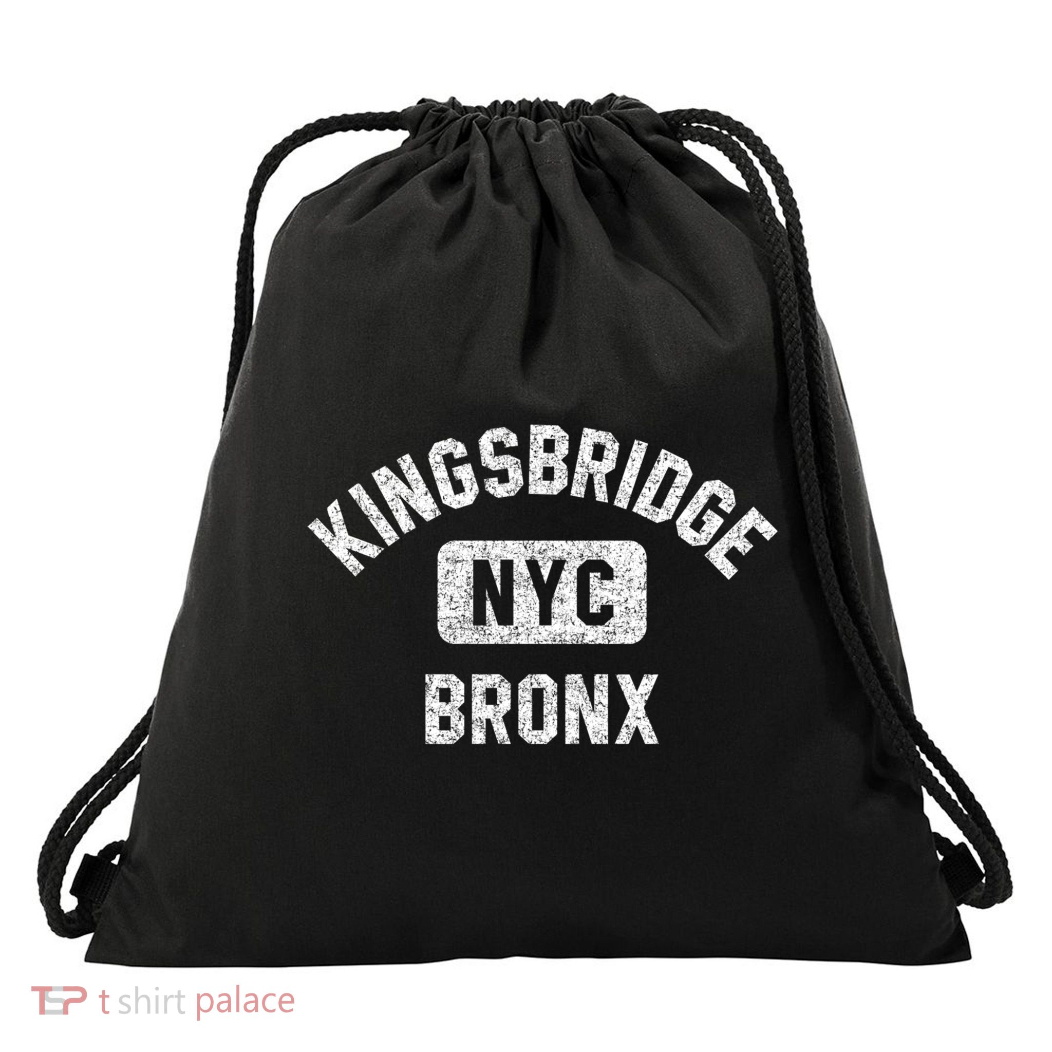 Kingsbridge Bronx Gym Style Distressed White Print Funny Gift Drawstring Bag