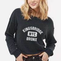 Kingsbridge Bronx Gym Style Distressed White Print Funny Gift Cropped Pullover Crew