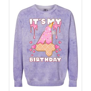 Kids Birthday Girl 4 Years Ice Cream Its My 4th Birthday Colorblast Crewneck Sweatshirt