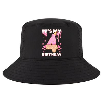 Kids Birthday Girl 4 Years Ice Cream Its My 4th Birthday Cool Comfort Performance Bucket Hat