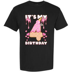 Kids Birthday Girl 4 Years Ice Cream Its My 4th Birthday Garment-Dyed Heavyweight T-Shirt