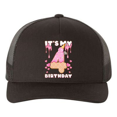 Kids Birthday Girl 4 Years Ice Cream Its My 4th Birthday Yupoong Adult 5-Panel Trucker Hat