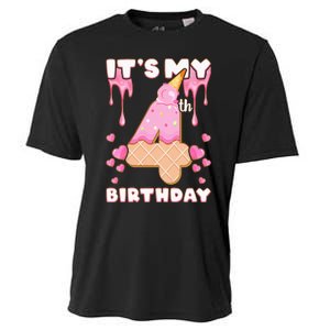 Kids Birthday Girl 4 Years Ice Cream Its My 4th Birthday Cooling Performance Crew T-Shirt