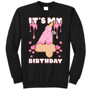 Kids Birthday Girl 4 Years Ice Cream Its My 4th Birthday Sweatshirt