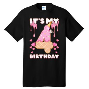 Kids Birthday Girl 4 Years Ice Cream Its My 4th Birthday Tall T-Shirt