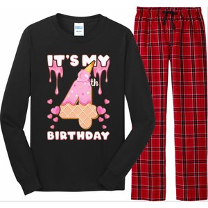 Kids Birthday Girl 4 Years Ice Cream Its My 4th Birthday Long Sleeve Pajama Set