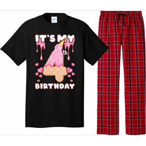 Kids Birthday Girl 4 Years Ice Cream Its My 4th Birthday Pajama Set