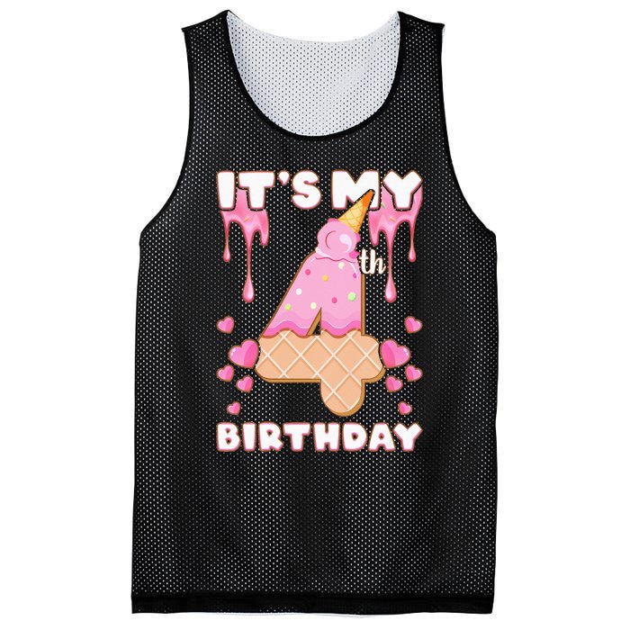 Kids Birthday Girl 4 Years Ice Cream Its My 4th Birthday Mesh Reversible Basketball Jersey Tank