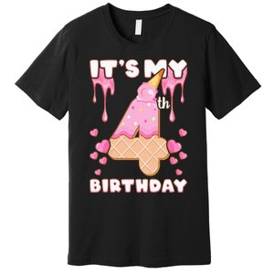 Kids Birthday Girl 4 Years Ice Cream Its My 4th Birthday Premium T-Shirt