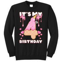 Kids Birthday Girl 4 Years Ice Cream Its My 4th Birthday Tall Sweatshirt