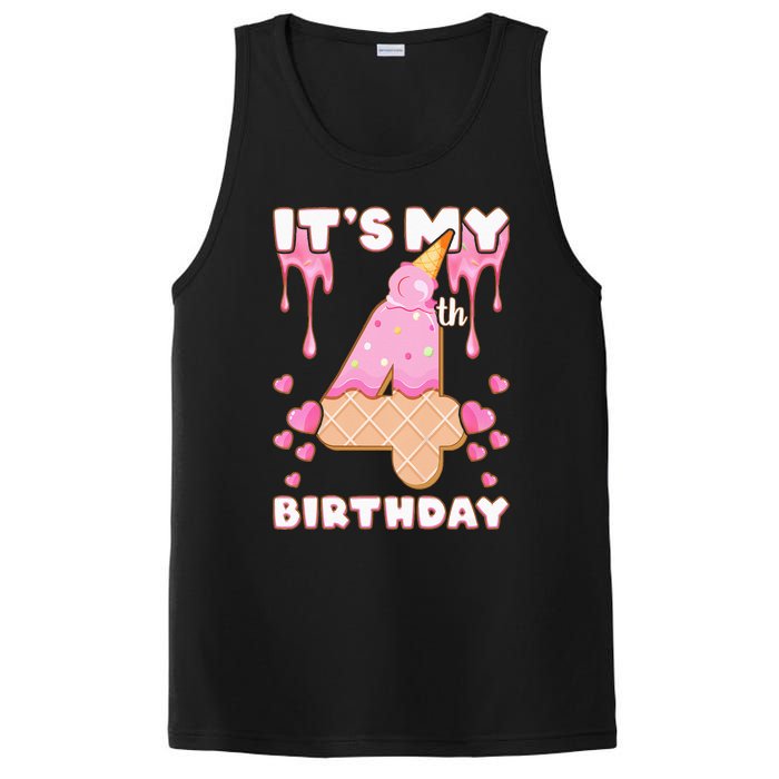 Kids Birthday Girl 4 Years Ice Cream Its My 4th Birthday PosiCharge Competitor Tank