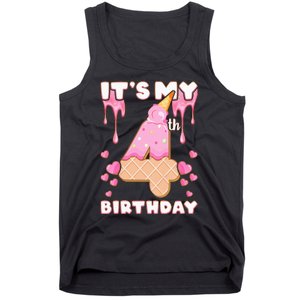 Kids Birthday Girl 4 Years Ice Cream Its My 4th Birthday Tank Top